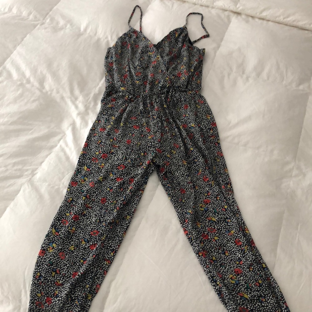 Colorful anthropologie jumpsuit with pockets